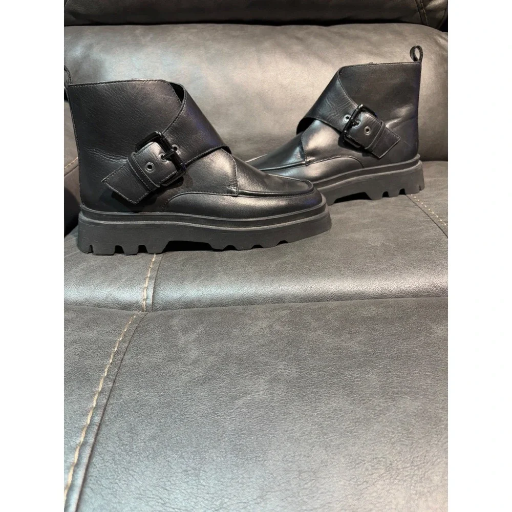Pilcro Leather Monk Strap Platform Lug Sole Ankle Boots‎ Side Zip Womens 37